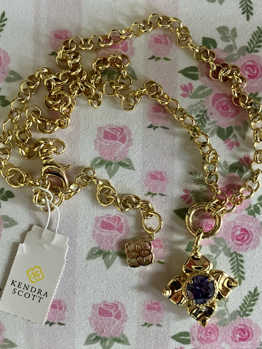 Kendra Scott Gold Chainlink Necklace with Blue Pendant